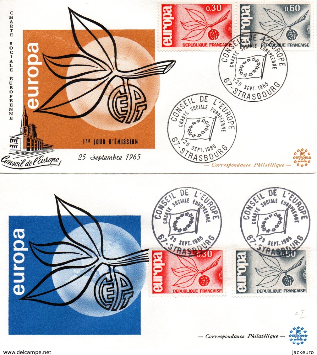 M50a-b  FDC Europa 1965 France Avec Le Cachet Main Et Le Cachet Machine Du Conseil De L'Europe  TTB - 1965