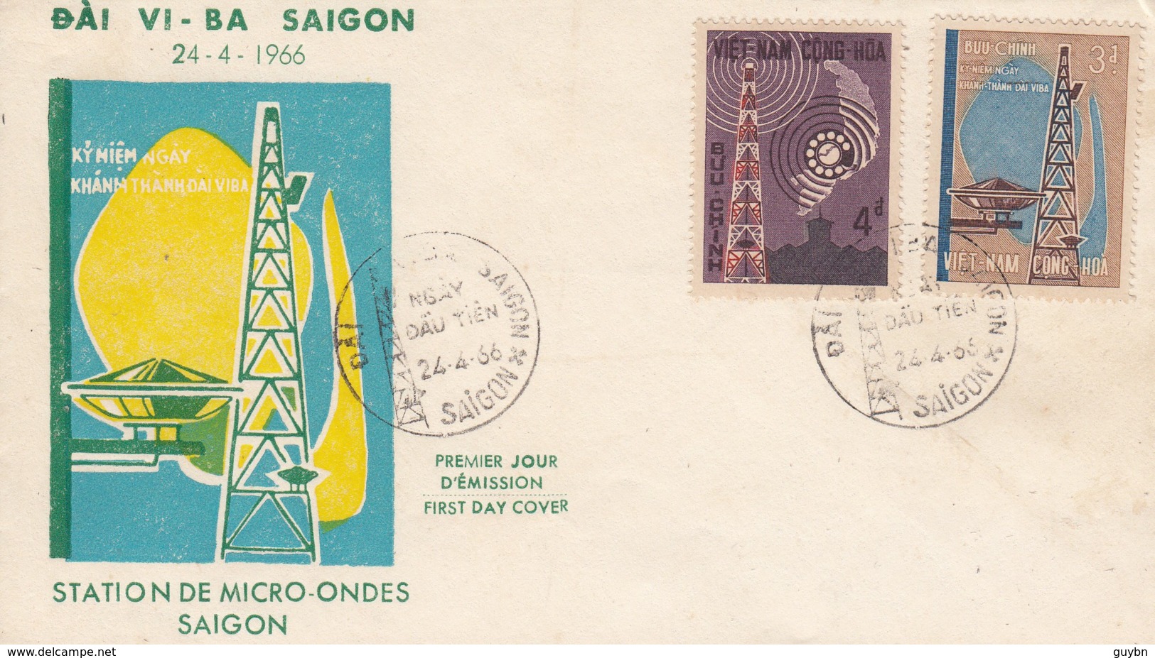 Vietnam Dai Vi-Ba Saigon 24 / 06 / 1966 YT 270 280 .. Station De Micro Ondes, Antenne, Emetteur, Cadran Telephone - Viêt-Nam