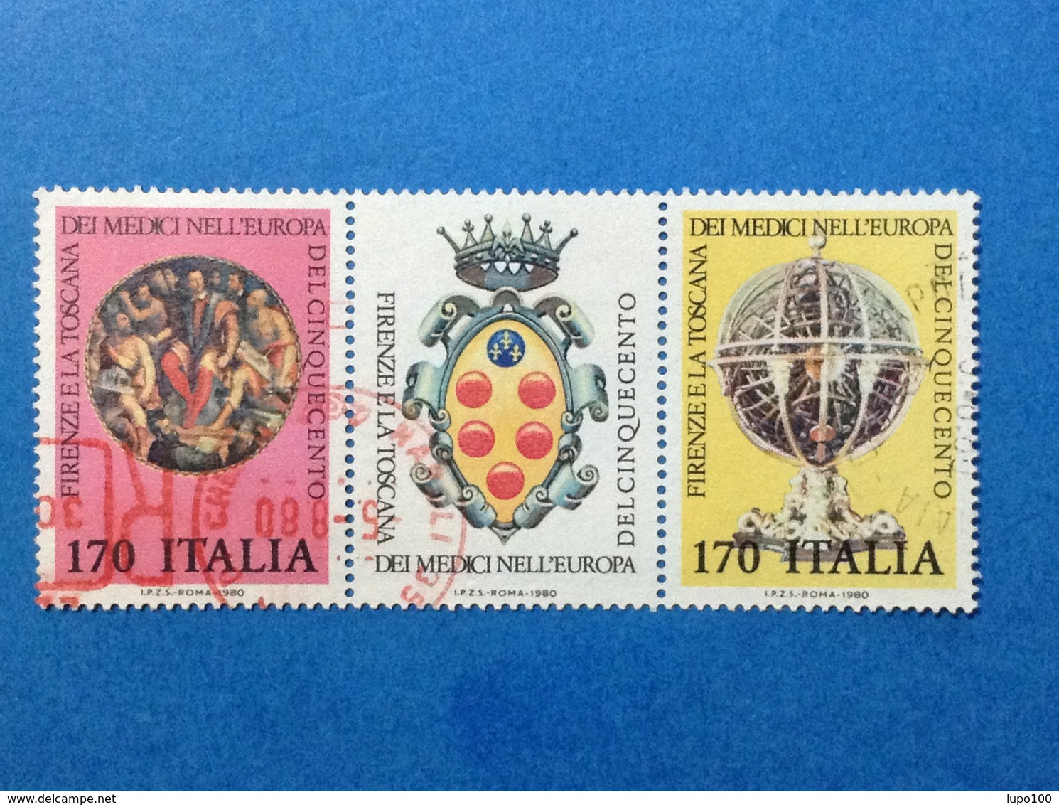 1980 ITALIA FIRENZE E LA TOSCANA DEI MEDICI TRITTICO FRANCOBOLLI USATI ITALY STAMPS USED - 1971-80: Afgestempeld