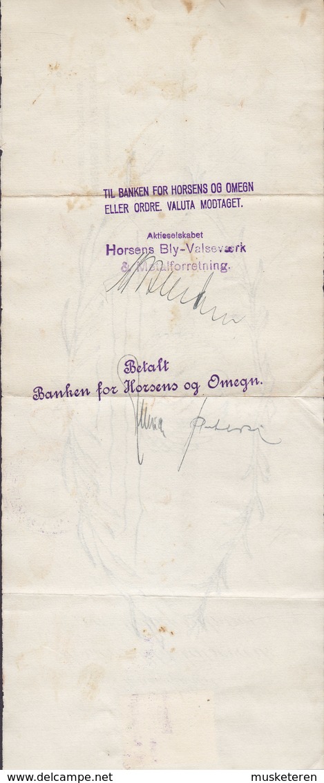 Denmark Bill Of Exchange HORSENS BLY-VALSEVÆRK 1921 Vexel BANKEN F. HORSENS Og OMEGN 25 Ø. Stempelmærke - Bills Of Exchange