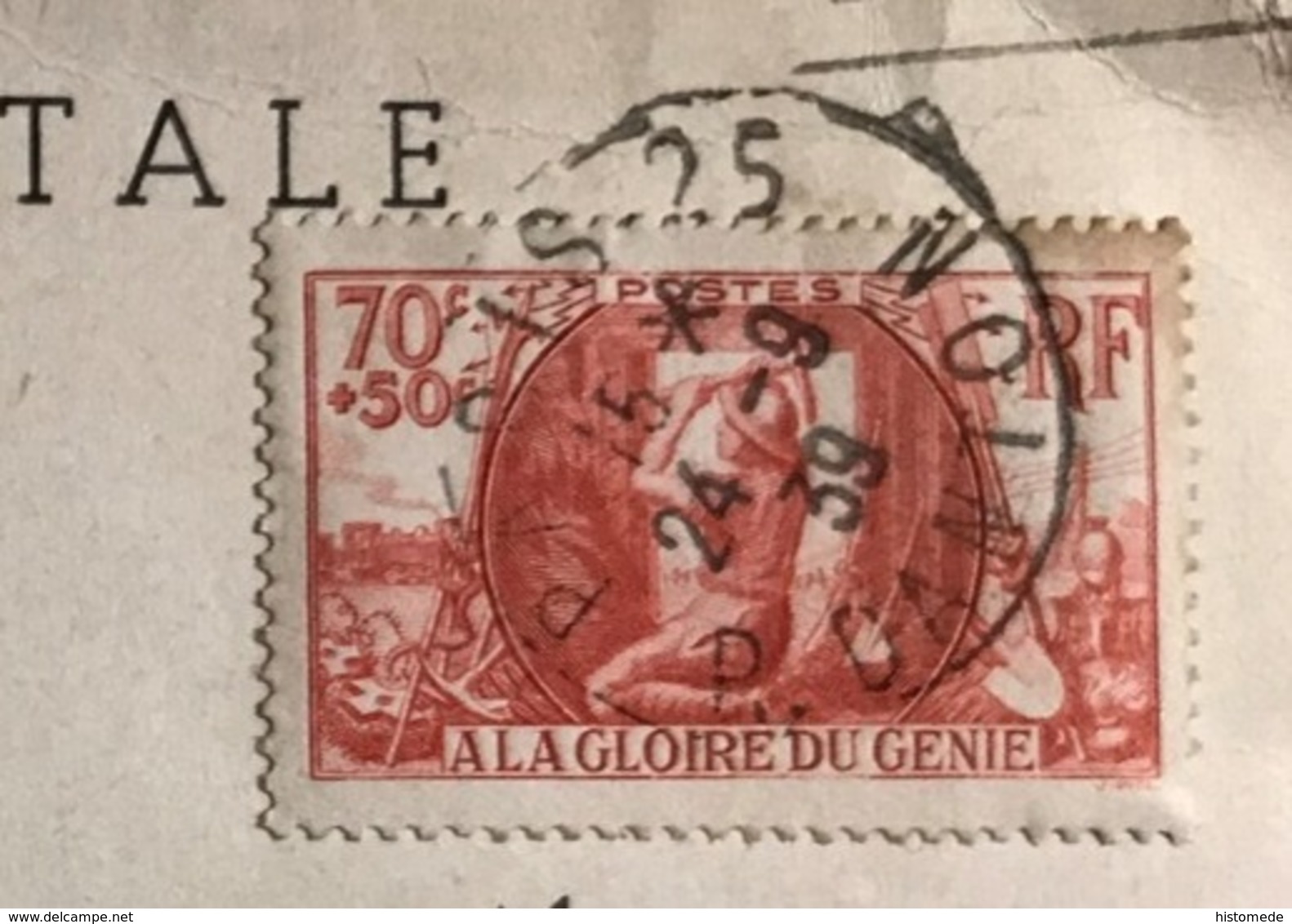 1939 A La Gloire Du Génie Seul Sur Lettre Carte  YT 423 - Usados