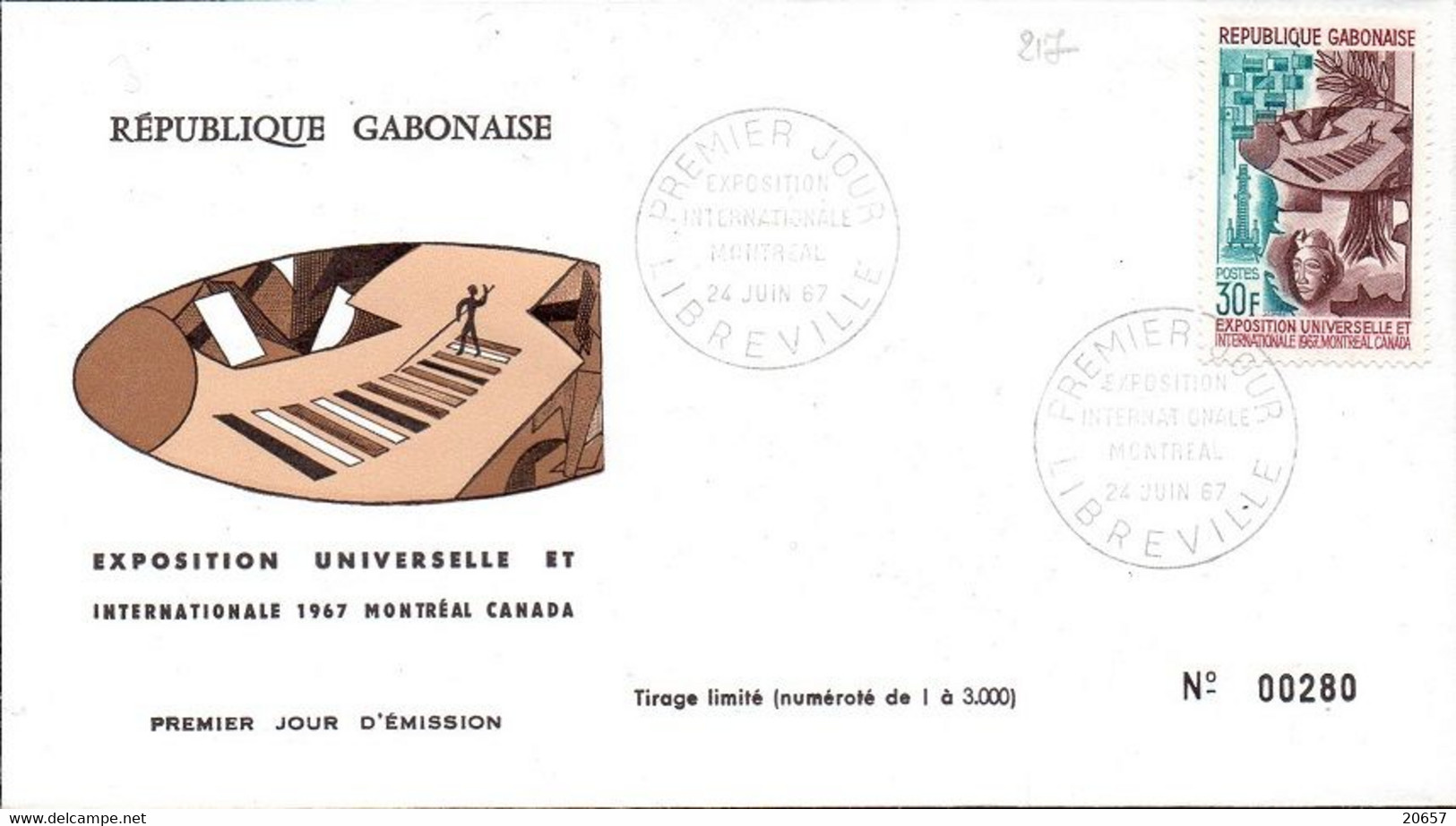 GABON 0217 Fdc Expo Universelle De Montréal Canada, Drapeaux, Forage Petrole - 1967 – Montreal (Kanada)