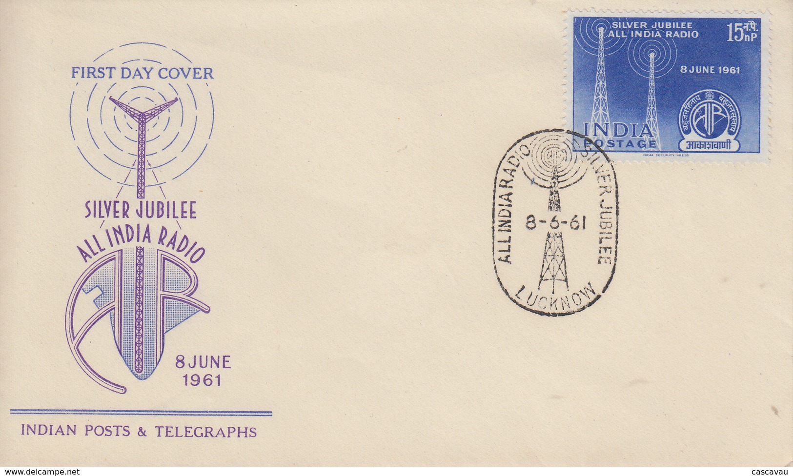 Enveloppe  FDC  1er  Jour  INDE   25éme  Anniversaire  De   La  Radio  Nationale   1961 - FDC