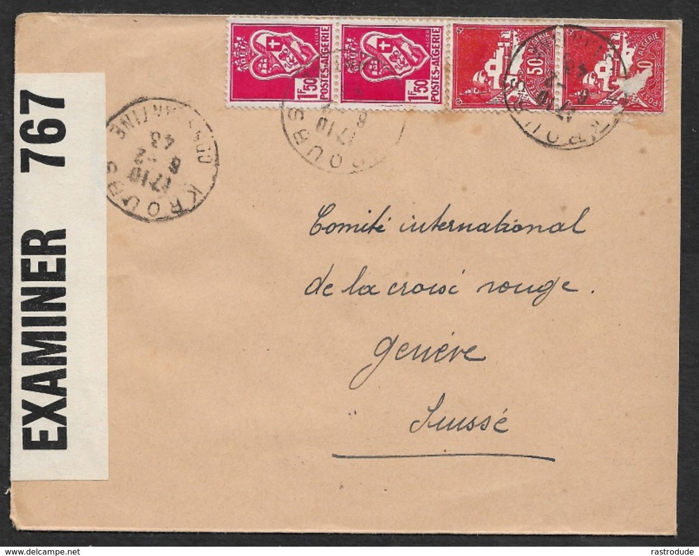 1943 - ALGERIE  - KHROUB CONSTANTINE A SUISSE - DOUBLE CENSURE - Cartas & Documentos