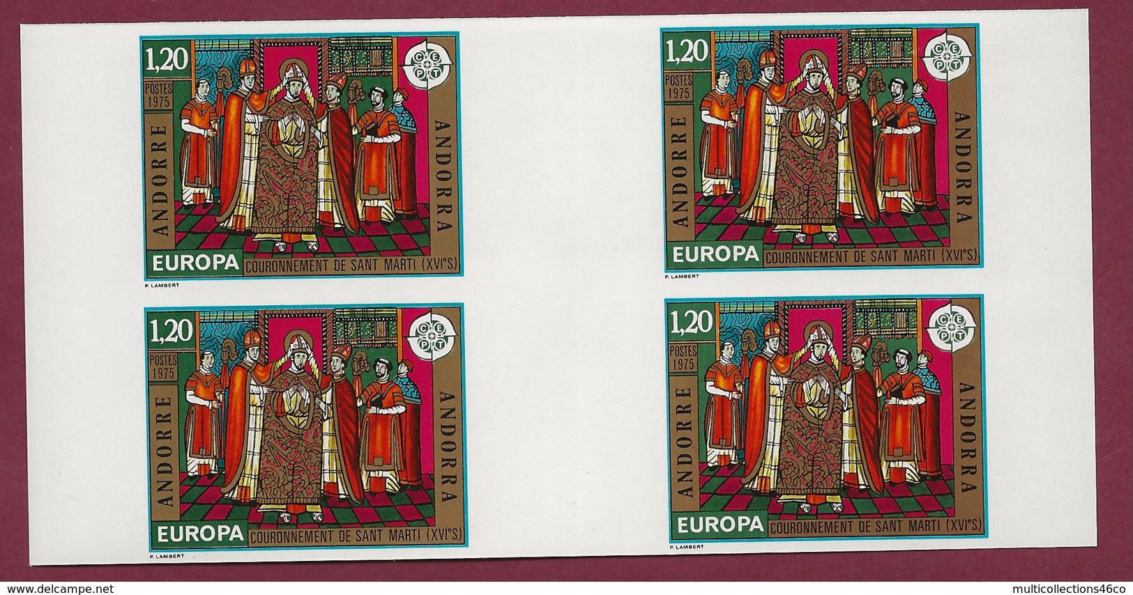 050120 TIMBRE - ANDORRE 2 Blocs De 4 Non Dentelé - 1975 EUROPA  N° 243 Et 244 Fresque De L'église De Cortinada - Unused Stamps