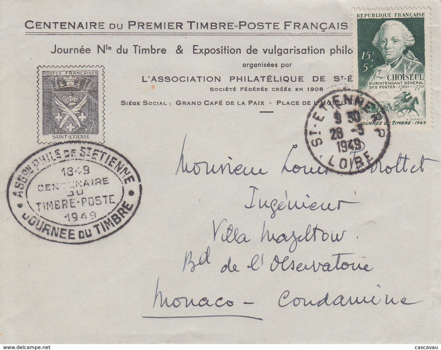 Enveloppe   Locale    FRANCE    JOURNEE  Du   TIMBRE     SAINT  ETIENNE    1949 - Dag Van De Postzegel