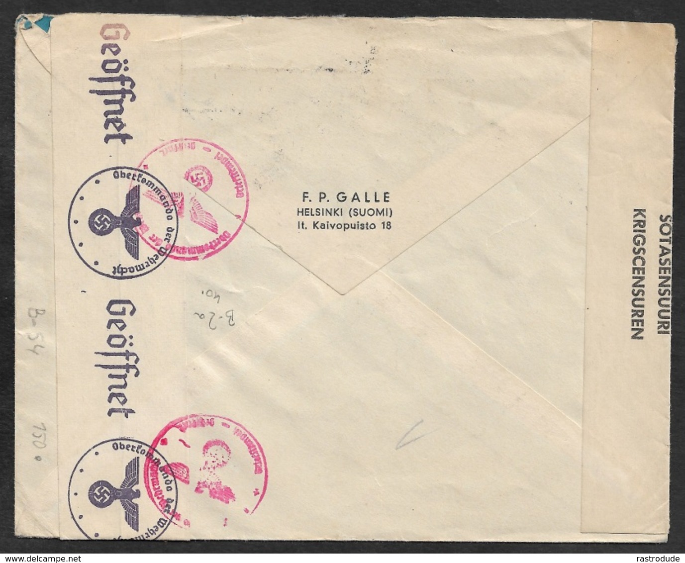 1943 Ca. FINLAND To GERMANY - AIRMAIL LUFTPOST - DOUBLE CENSOR GERMAN FINNISH - Brieven En Documenten