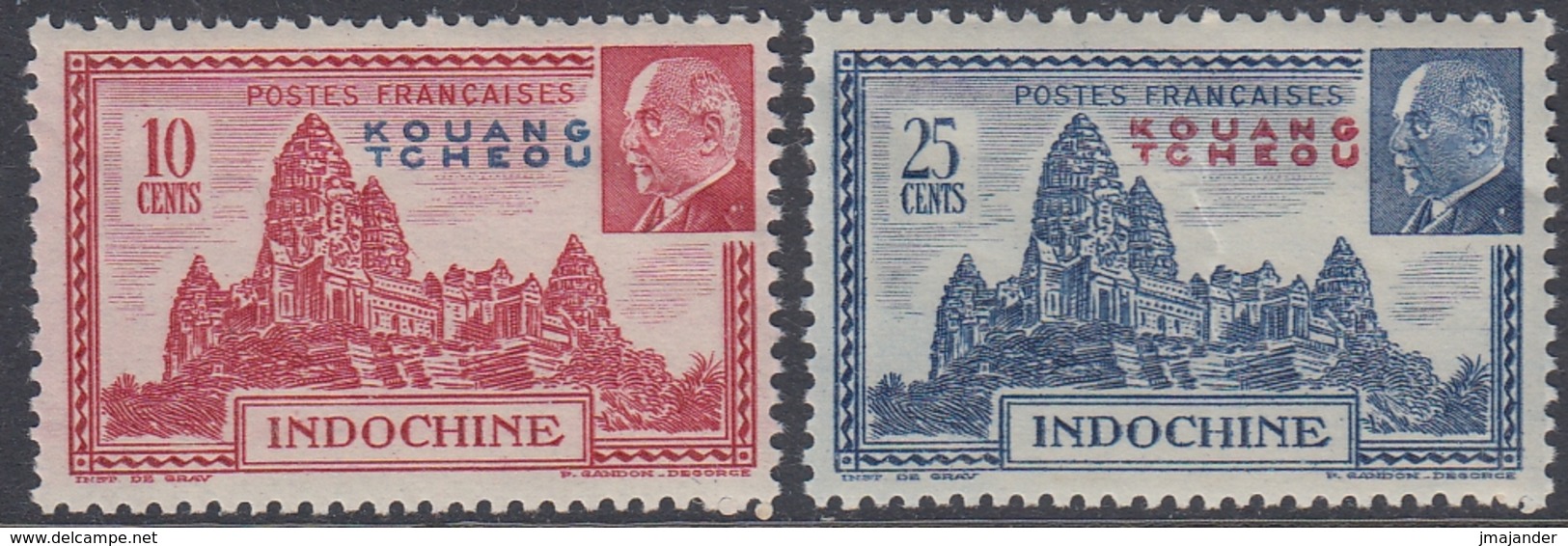 Kouang-Tcheou 1941 - Marshal Philippe Pétain: Angkor Wat Temple - Mi 173-174 ** MNH - Unused Stamps