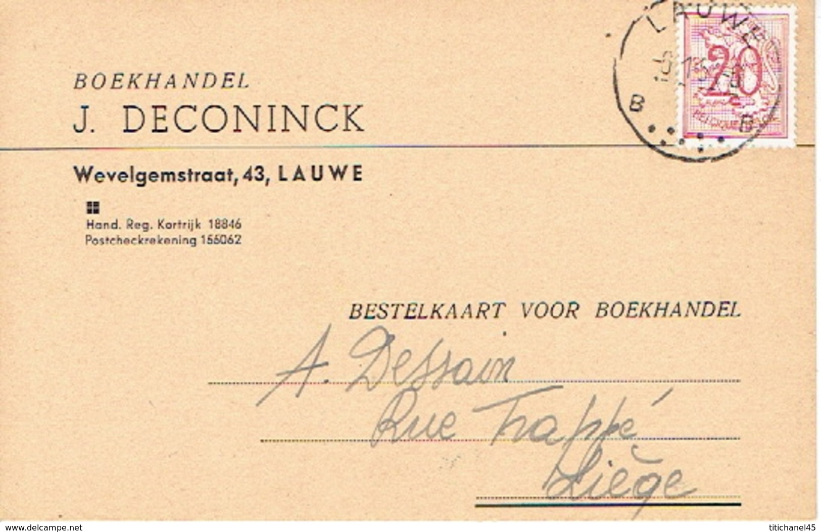 Postkaart Publicitaire LAUWE 1954 - J. DECONINCK - Boekhandel - Menen