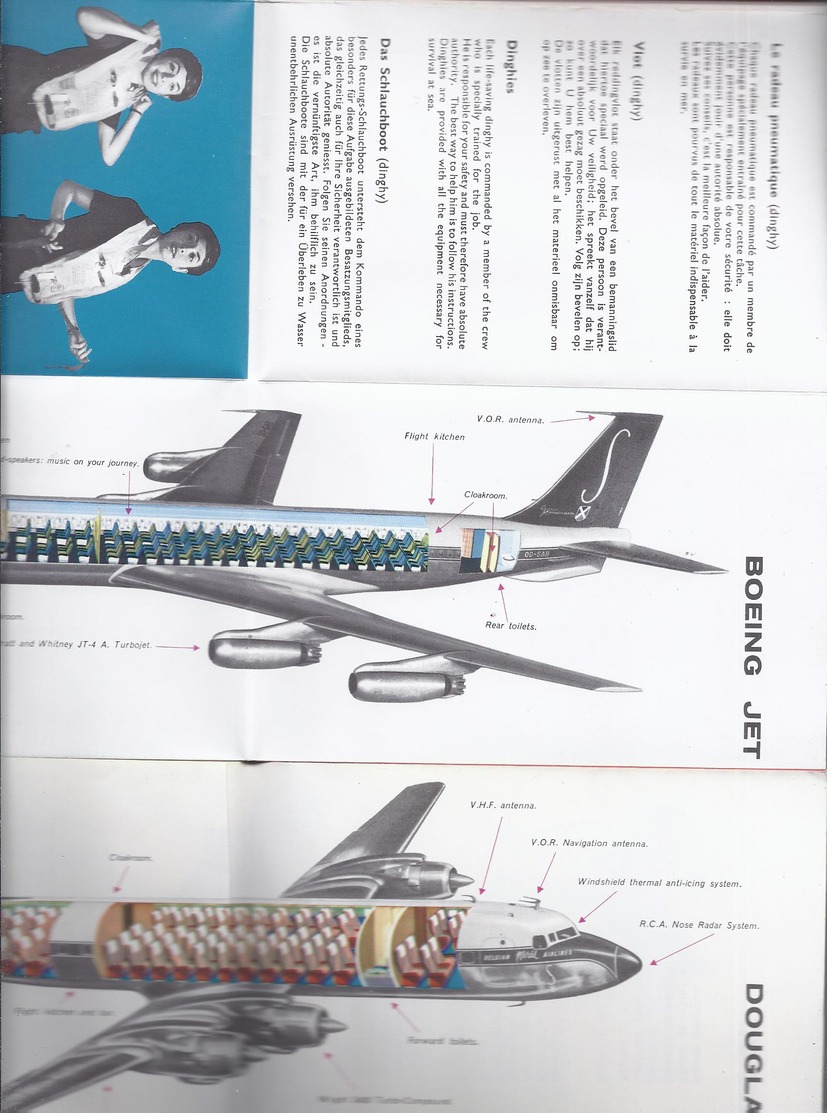 10-LUIK SABENA SECURITE A BORD BOEING JET CARAVELLE VI DOUGLAS DC. 7C SIKORSKY S.58 CONVAIR METROPOLITAN 440 - Pubblicitari