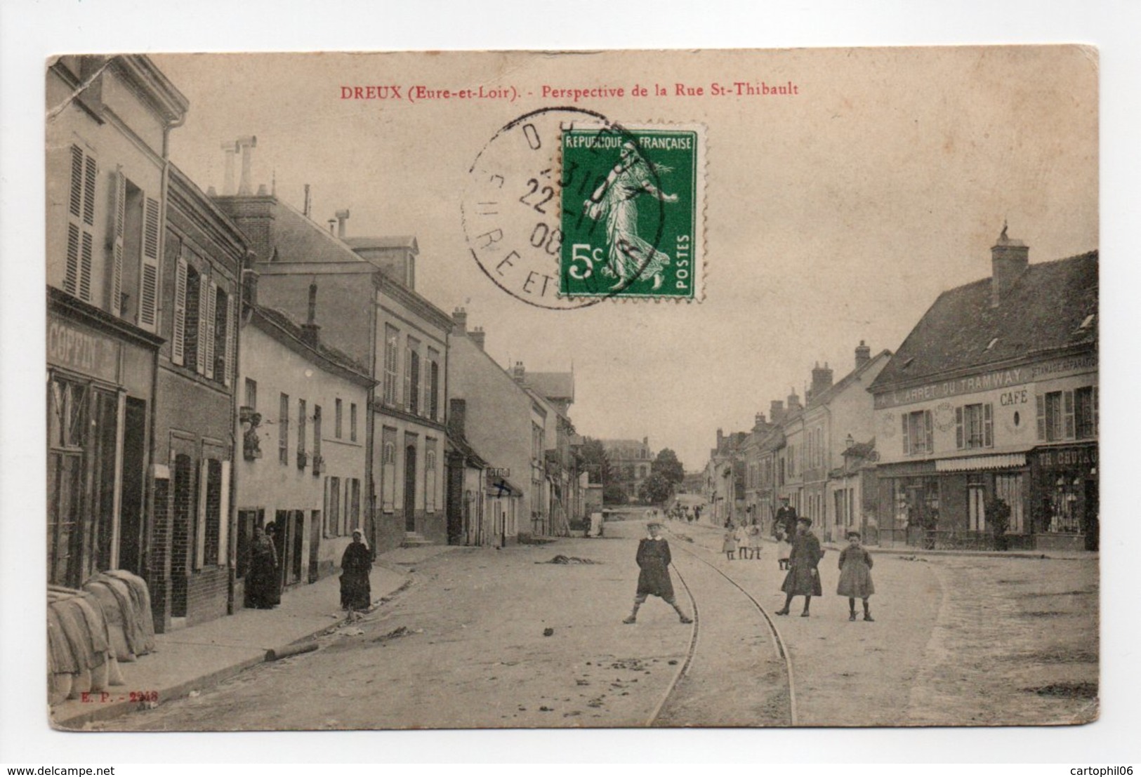 - CPA DREUX (28) - Perspective De La Rue St-Thibault 1908 (avec Personnages) - Edition E. P. 2948 - - Dreux