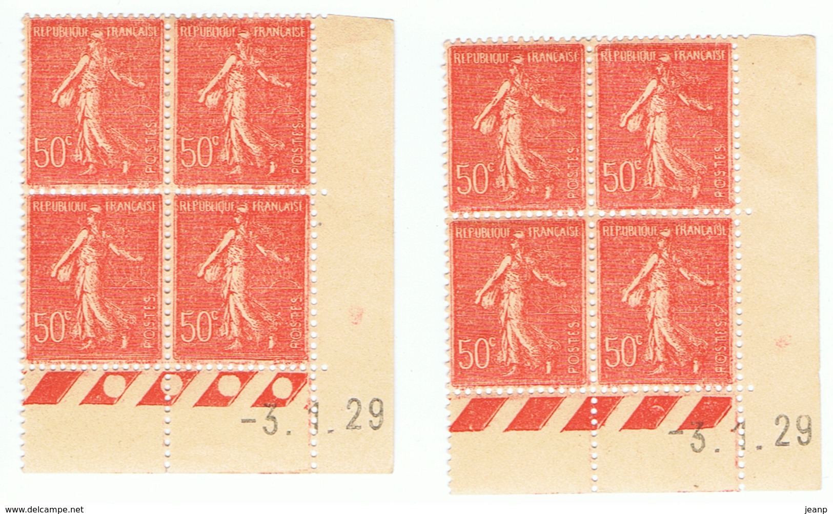 Semeuse Lignée 50c Yvert 199, Paire AD + AC Du 3-1-29, ** - 1930-1939