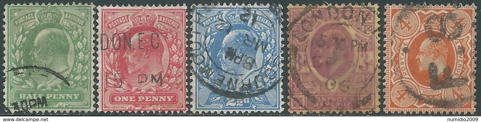 1911 GREAT BRITAIN USED KING EDWARD II 5 STAMPS - RC1-5 - Usati