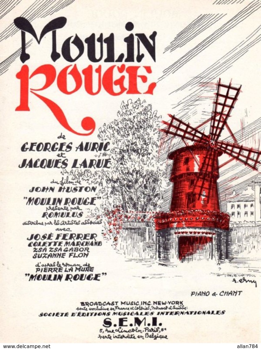 BELLE PARTITION AURIC / LARUE DU FILM MOULIN ROUGE (JOHN HUSTON) - 1953 - TB ETAT - - Film Music