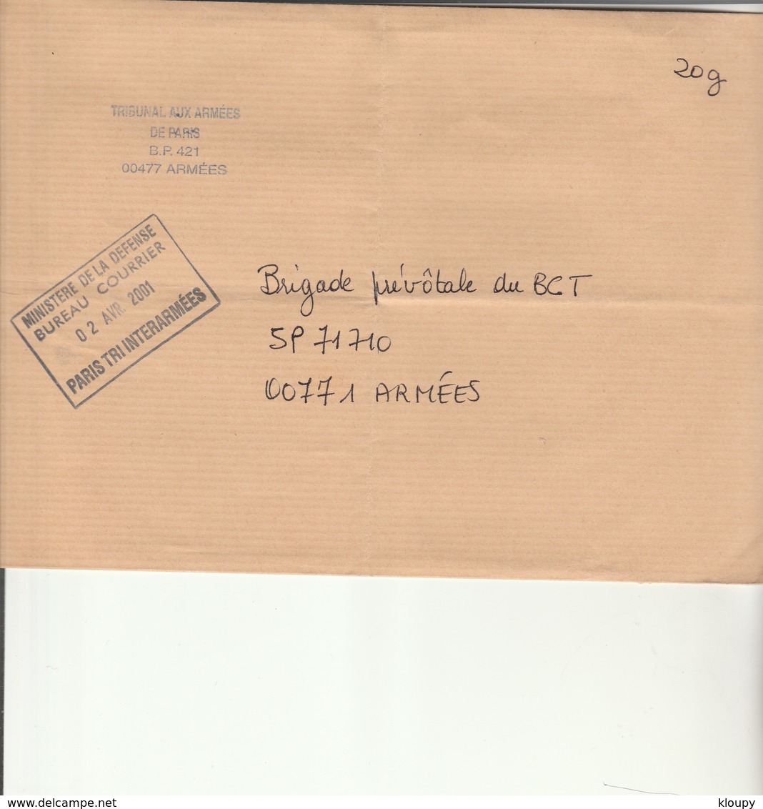 L 1 -  - Enveloppe Pour Gendarmerie Prévôtale SP 71710 Avec Cachet PARIS TRI INTERARMEES - Cachets Militaires A Partir De 1900 (hors Guerres)