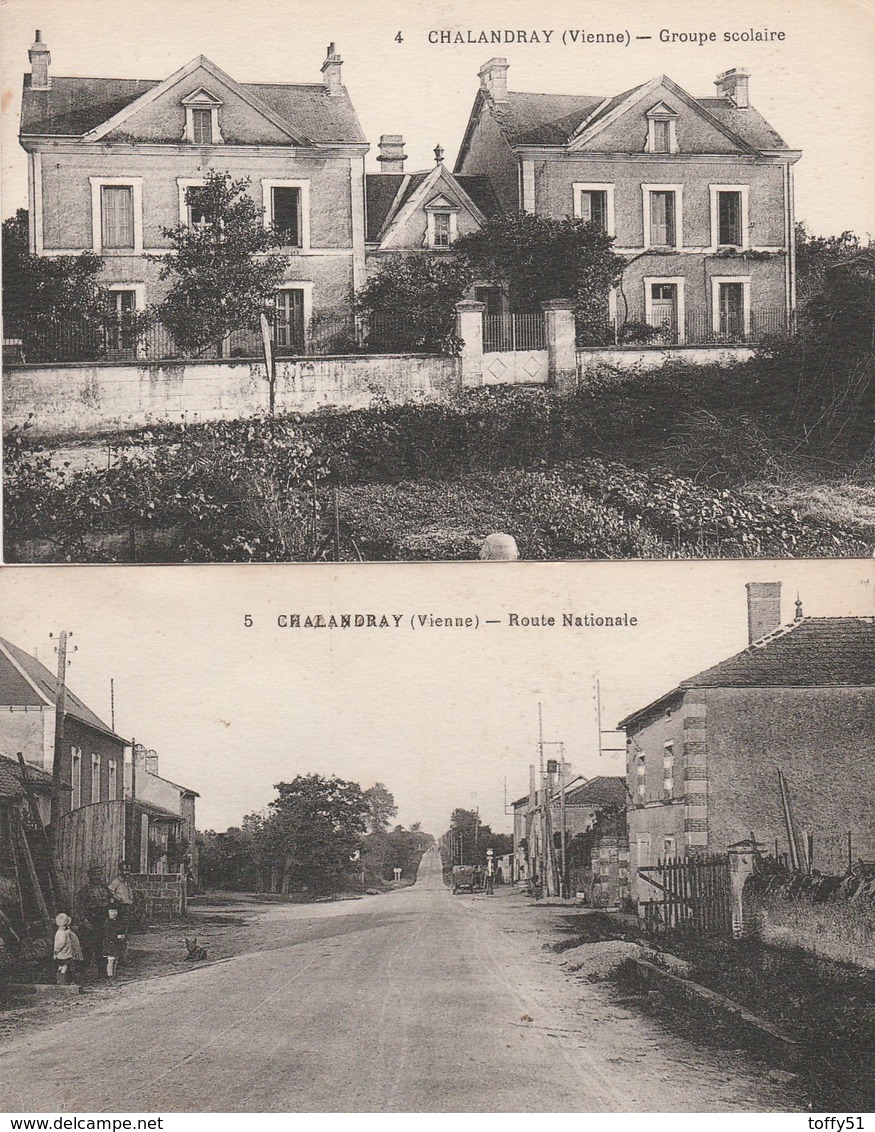 2 CPA:CHALANDRAY (86) GROUPE SCOLAIRE,ROUTE NATIONALE...ÉCRITES - Autres & Non Classés