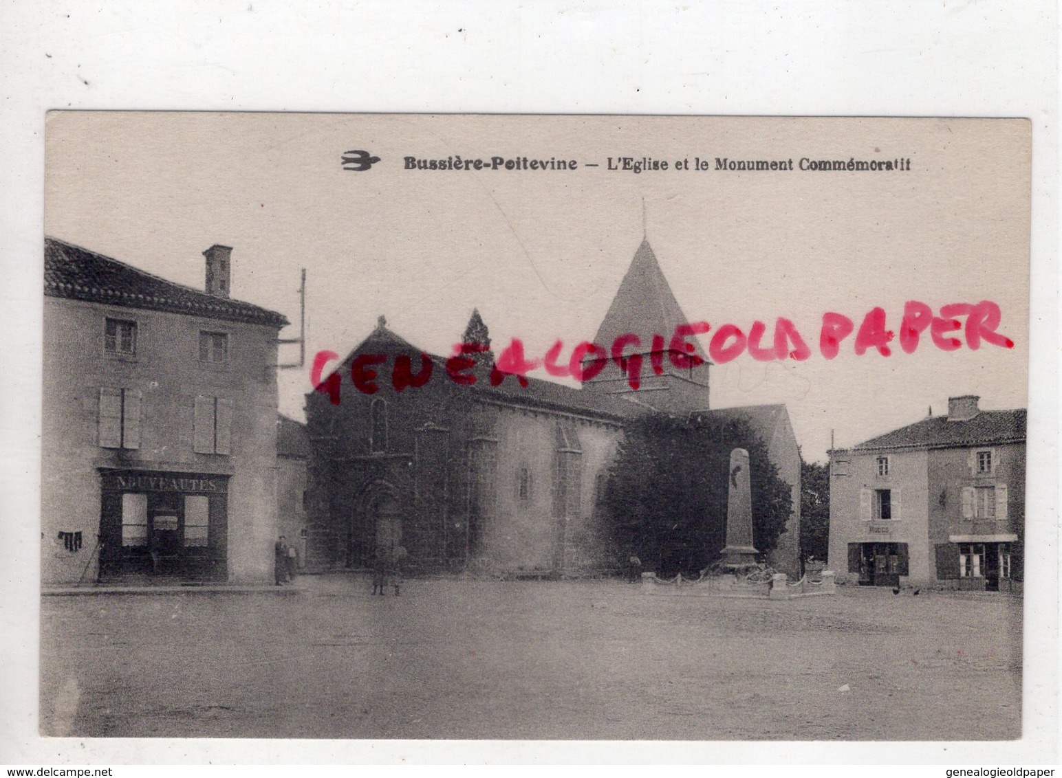 87 - BUSSIERE POITEVINE - L' EGLISE ET LE MONUMENT COMMEMORATIF - MAGASIN NOUVEAUTES - Bussiere Poitevine