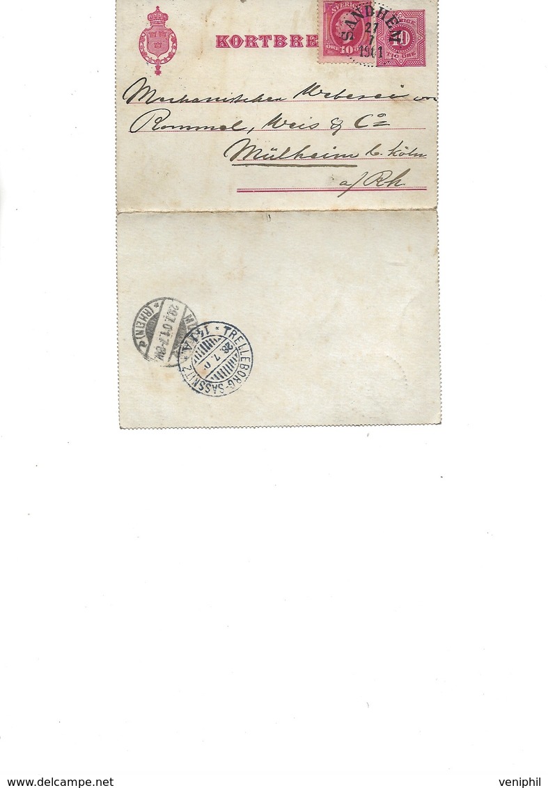 SUEDE - ENTIER POSTAL AVEC COMPLEMENT D'AFFRANCHISSEMENT N°28 -ANNEE 1901 - Postal Stationery
