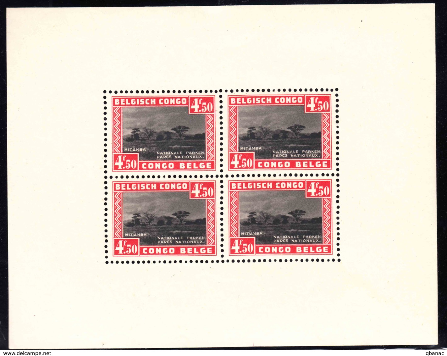 Belgian Congo 1937 Mitumba National Park Block, Mint Never Hinged - Unused Stamps