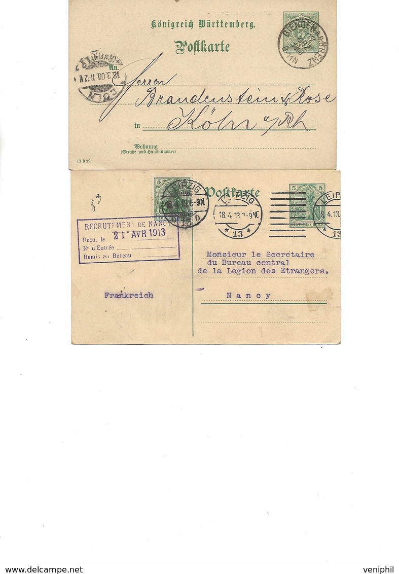 ALLEMAGNE - 2 ENTIERS POSTAUX ANNEE 1900 ET 1913 - Sonstige & Ohne Zuordnung