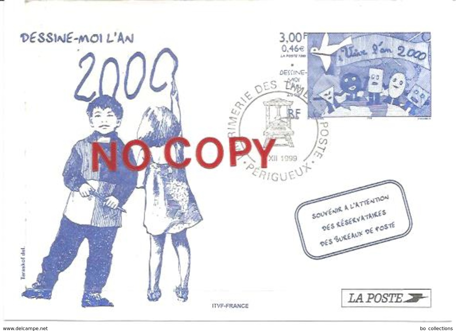 Perigueux, 3.12.1999, Dessine Moi L'an 2000. Cartolina Postale Riservata Agli Abbonati Al Servizio Filatelico. - Specimen