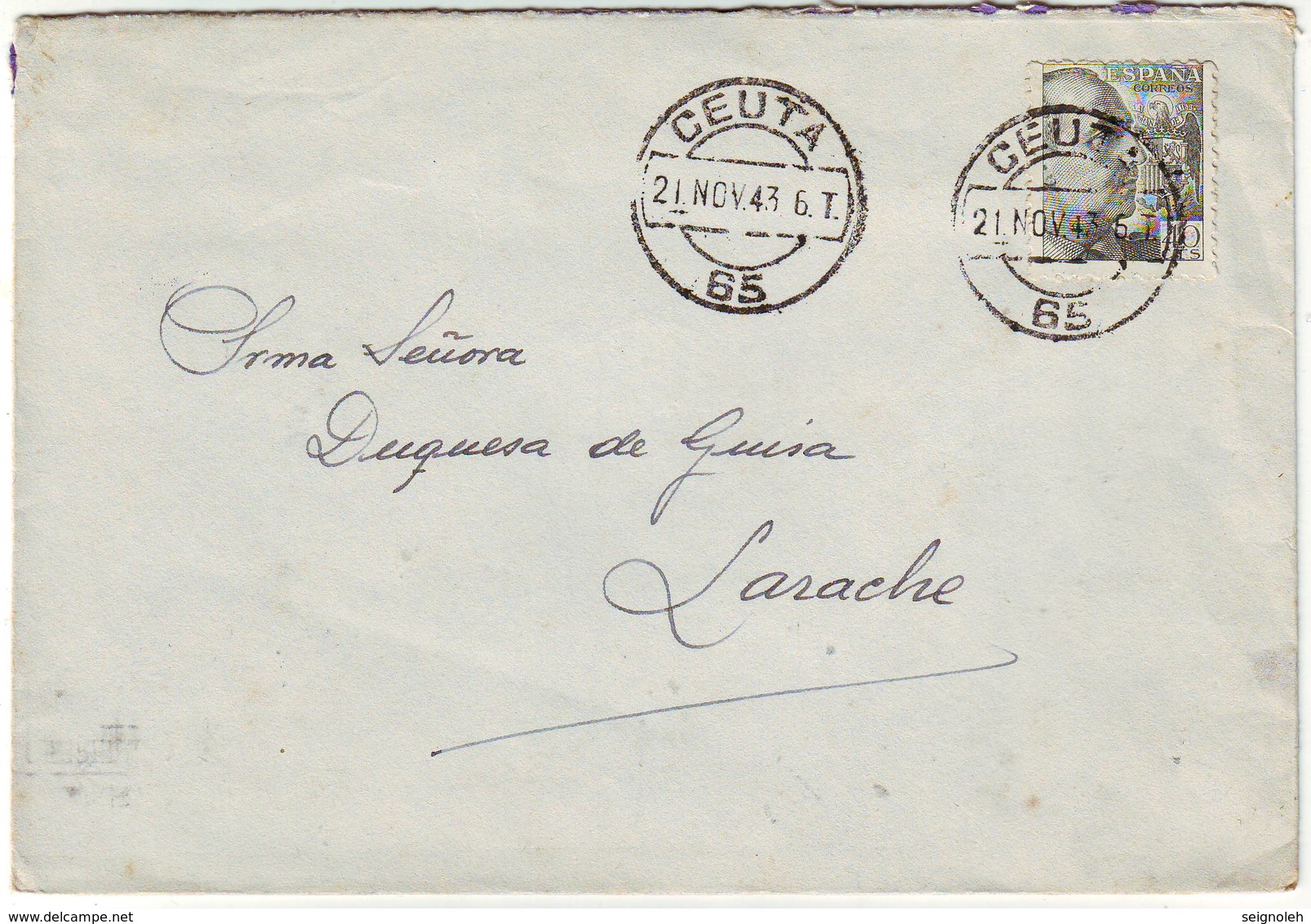 Lettre De CEUTA Maroc Espagnol Pour LARACHE Idem , Adressee à La DUCHESSE DE GUISE  ( Comtesse De Paris ) - 1921-1960: Periodo Moderno