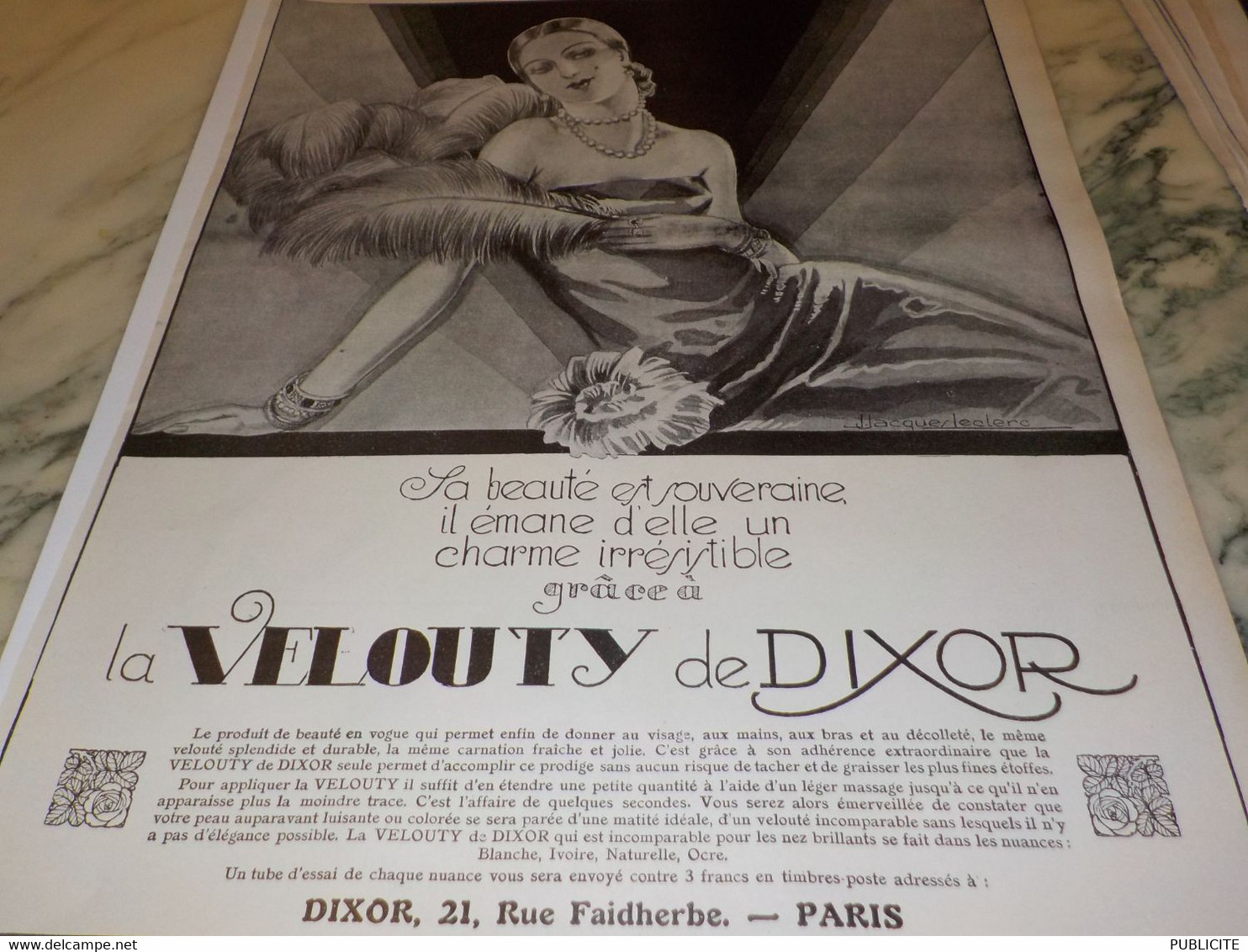 ANCIENNE PUBLICITE SA BEAUTE  LE VELOUTY DE DIXOR 1927 - Autres & Non Classés