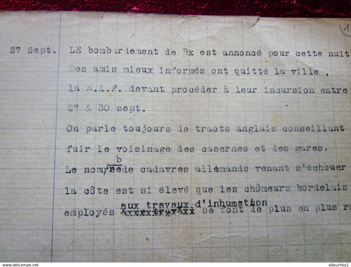 WW2 JUIN à JANV 1940 RÉCITS DE GUERRE 39/45 BORDEAUX/RADIO LONDRES-MILITARIA CAHIER DACTYLOGRAPHIÉ BOBARDS BOMBARDEMENTS