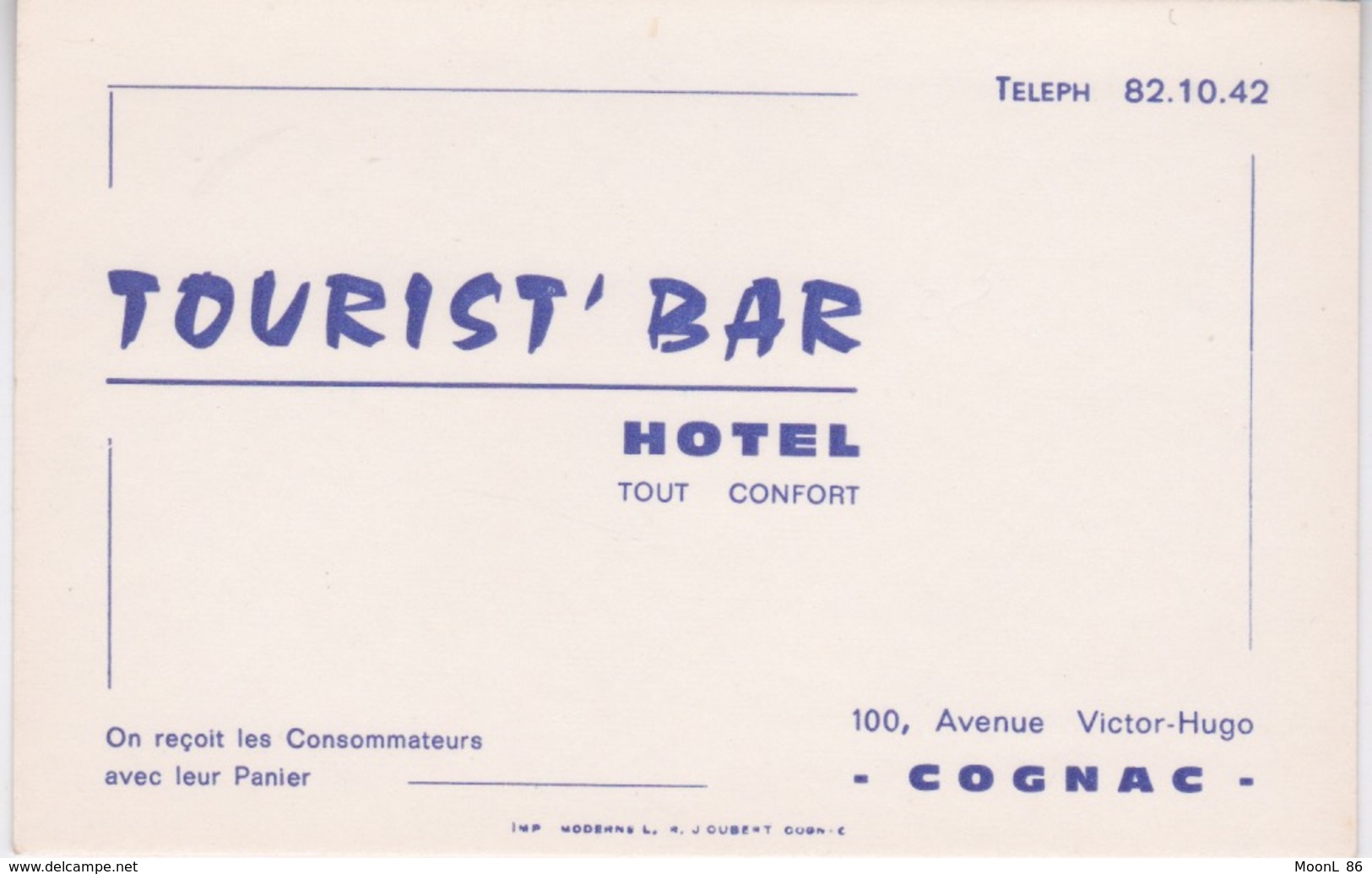 17 - COGNAC - CARTE DE VISITE - HOTEL - TOURRIT' BAR - AVENUE VICTOR-HUGO - Cognac