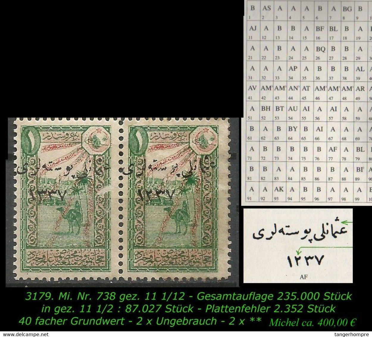 TURKEY ,EARLY OTTOMAN SPECIALIZED FOR SPECIALIST, SEE.. Mi. Nr. 738 - Plattenfehler -RRR- - 1920-21 Anatolia