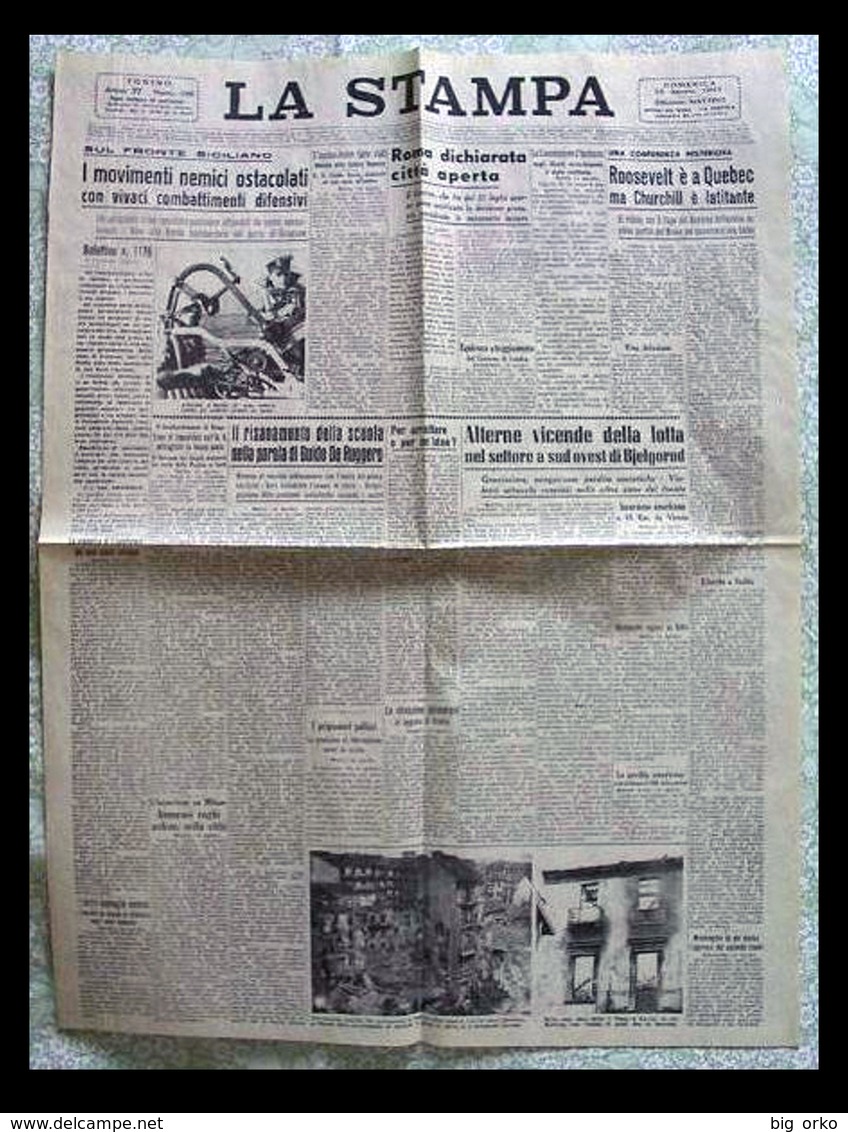 LA STAMPA (Torino) - 15 Agosto 1943 (Roma Città Aperta - Combattimenti In Sicilia - Cronaca Torinese) - Italian