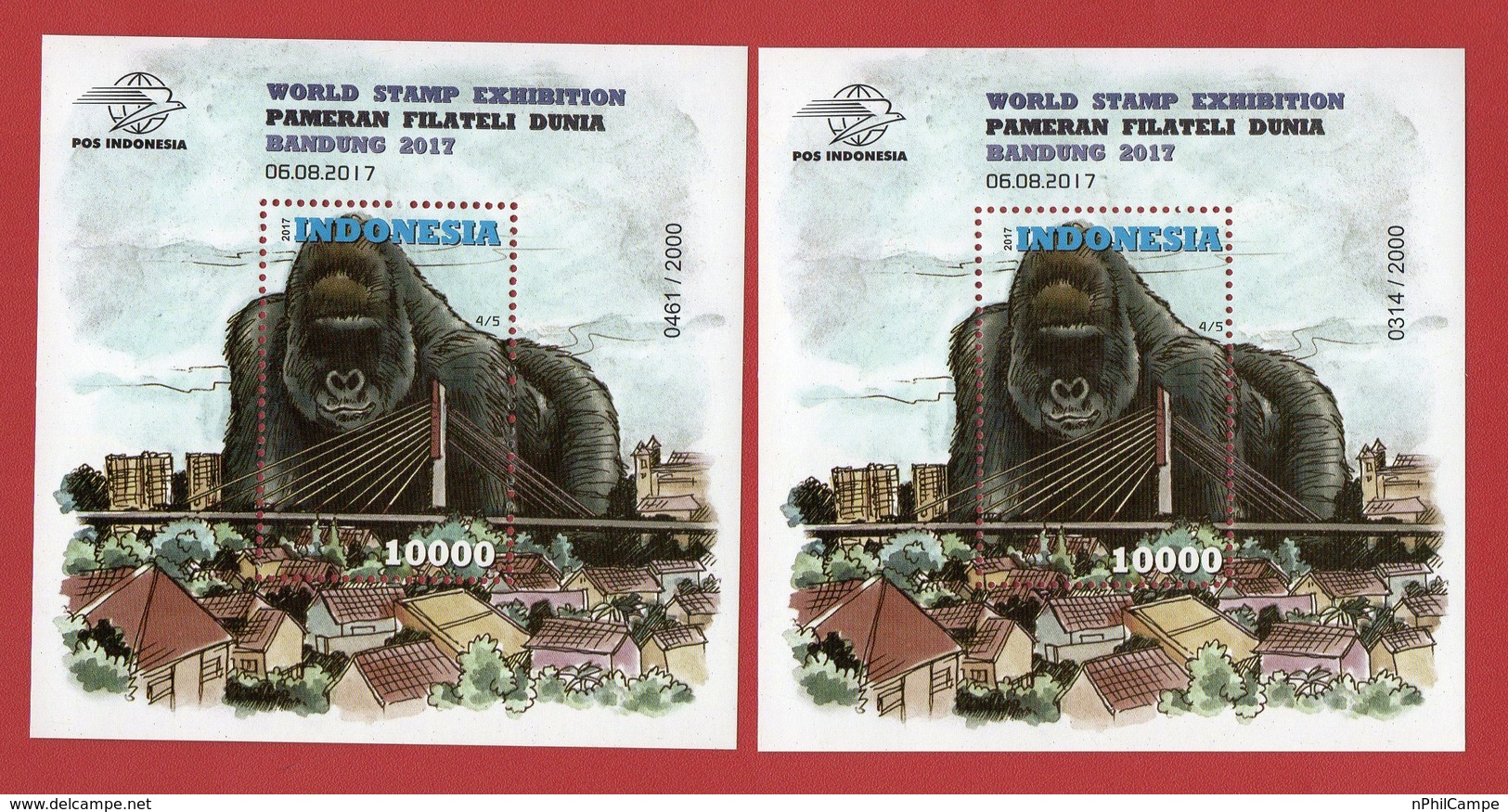 Indonesien Indonesia 2017 2 X SS 4_5   Mnh Gorilla Exhibition Sheet # 2.000 - Indonesia