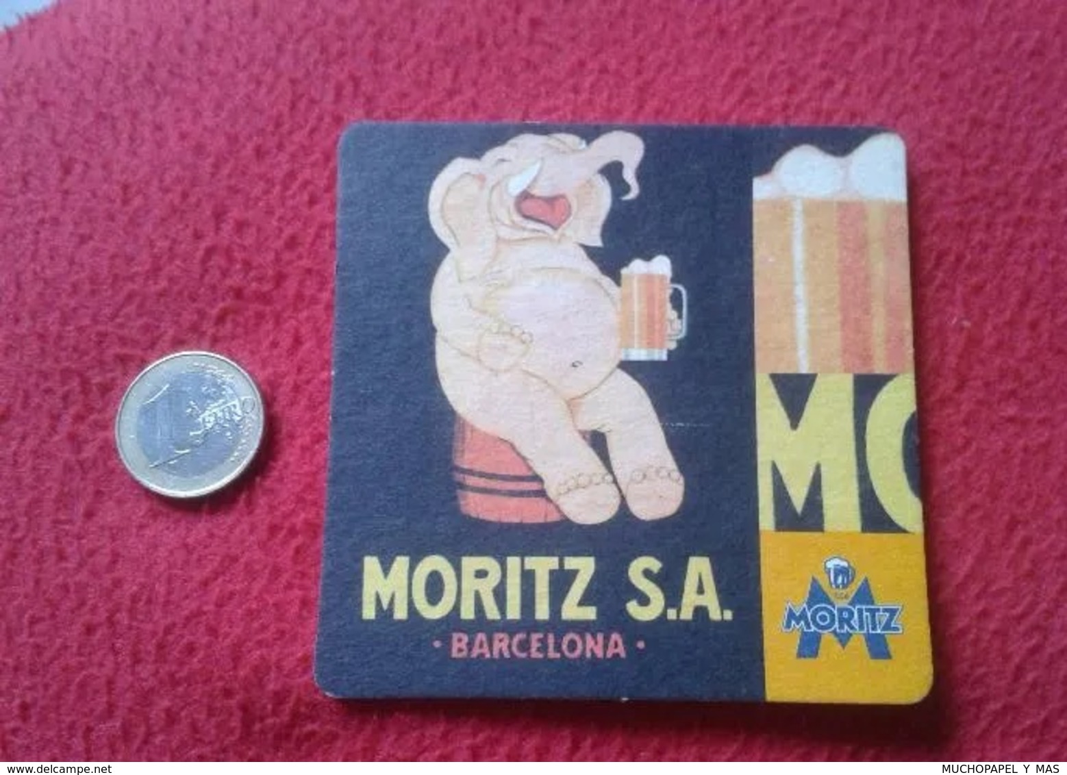 SPAIN POSAVASOS COASTER MAT CERVEZA MORITZ S.A. BARCELONA BEER CERVEZAS ELEFANTE ELEPHANT ADVERTISING LA BIÈRE BIER..... - Portavasos