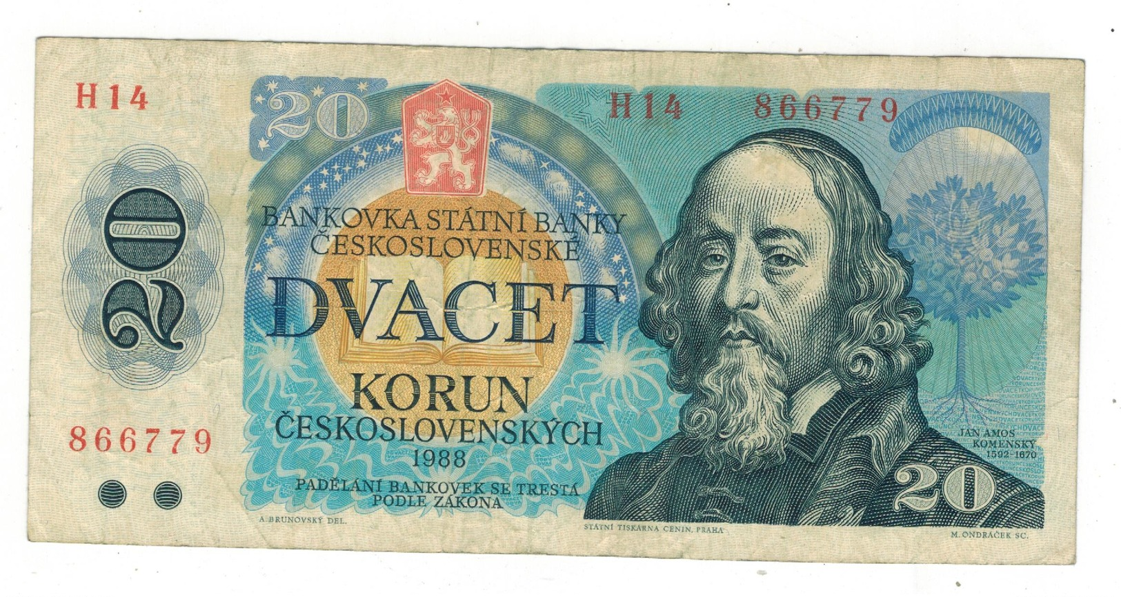 Czechoslovakia ,  20 Kor. 1988, Used, See Scan. - Czechoslovakia