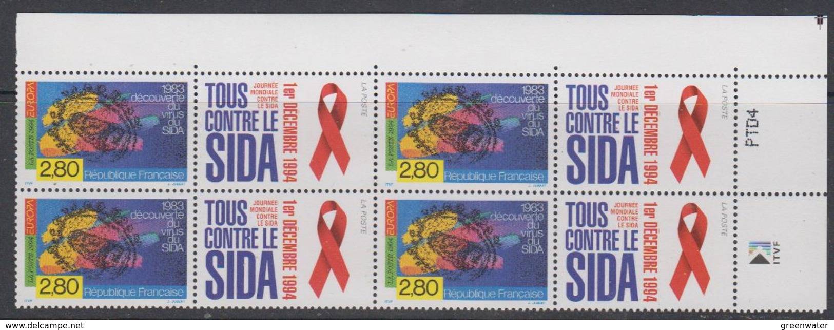 Europa Cept 1994 France 1v + Label Sida/Aids Bl Of 4 (corner) ** Mnh (45773C) - 1994