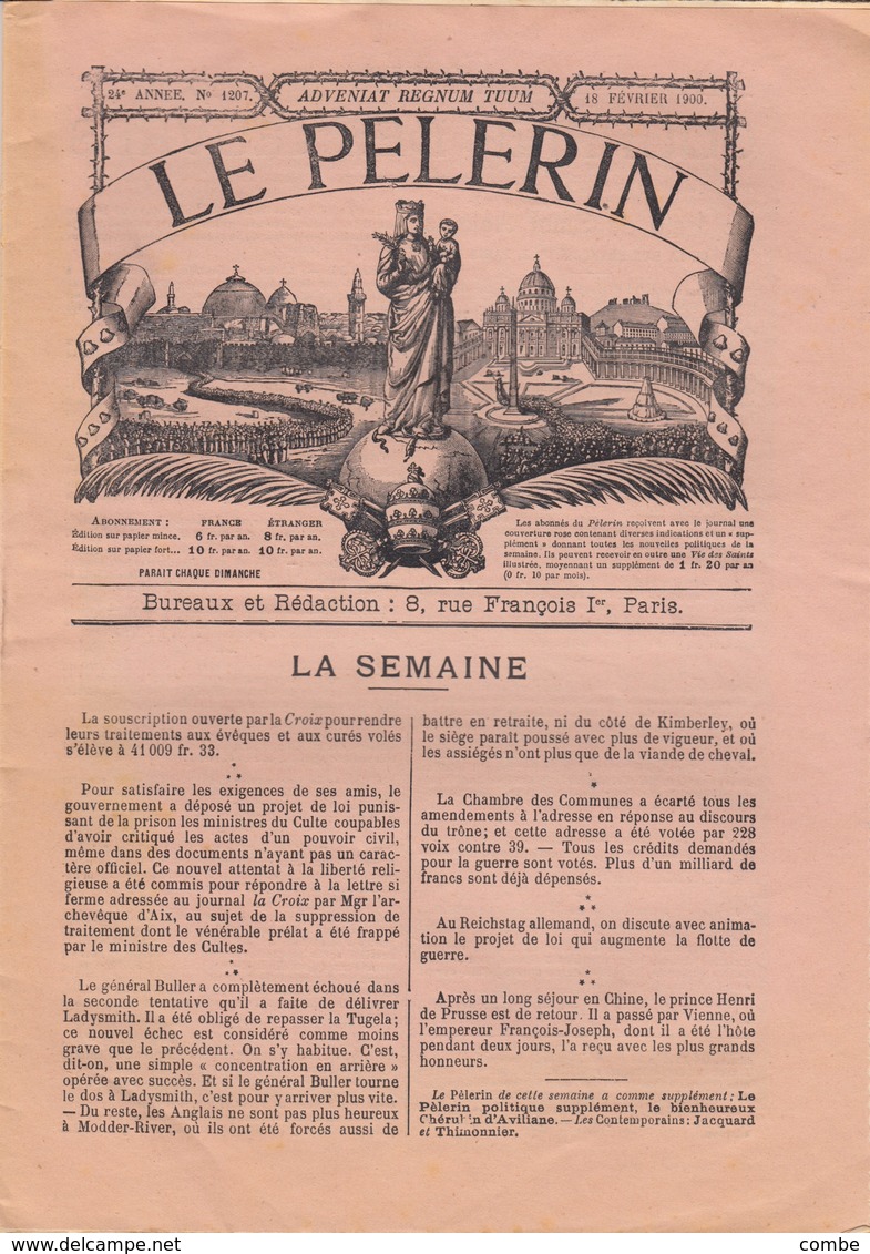 1900 SAGE 4c N° 88 SUR BANDE JOURNAL LE PELERIN PARIS POUR Me LA COMTESSE DE LAROUZIERE CHATEAU DES ROCHES PONTGIBAUD