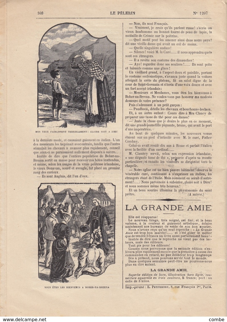 1900 SAGE 4c N° 88 SUR BANDE JOURNAL LE PELERIN PARIS POUR Me LA COMTESSE DE LAROUZIERE CHATEAU DES ROCHES PONTGIBAUD