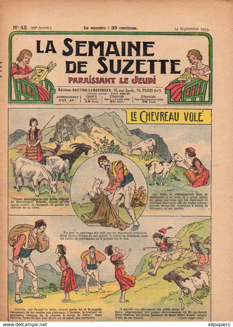 La Semaine De Suzette N°40 Pluton Et Les Confitures - Les Aventures De Mistenflute - Les Tartes Aux Mirabelles De 1933 - La Semaine De Suzette