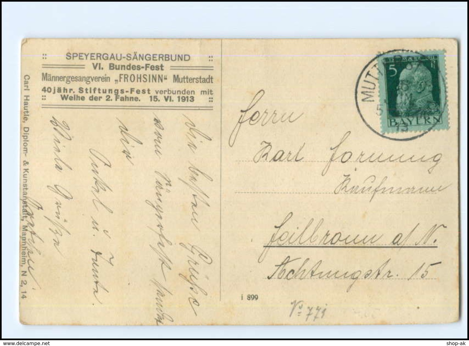 U8700-6704/ Mutterstadt Verein Frohsinn - Sängerfest VI. Bundes-Fest 1913  - Sonstige & Ohne Zuordnung