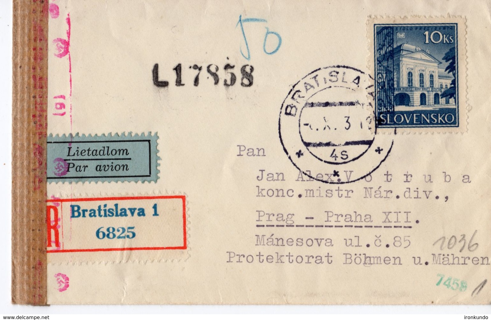 Par Avion Letter To BuM Prag X.1943 - Lettres & Documents