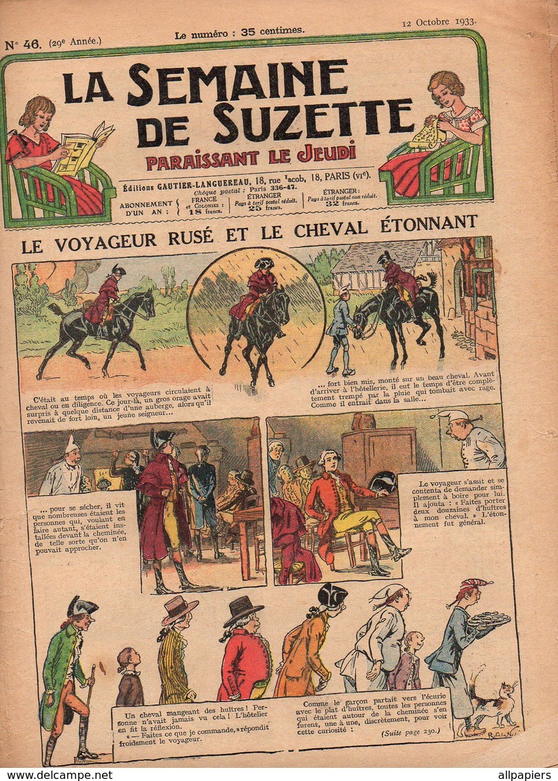 La Semaine De Suzette N°46 Le Voyageur Rusé Et Le Cheval étonnant - Nane Chez Yasmina VIII Chez Yasmina De 1933 - La Semaine De Suzette