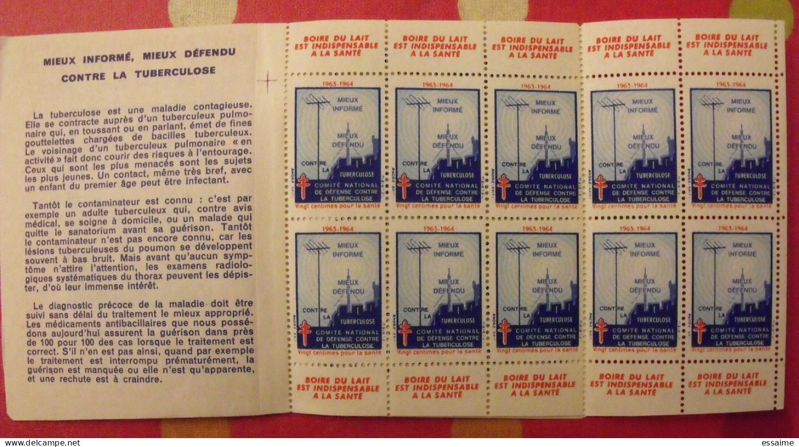 Carnet De Timbres Antituberculeux 1963-64. Pub Buvez Du Lait . Tuberculose Anti-tuberculeux. - Tegen Tuberculose