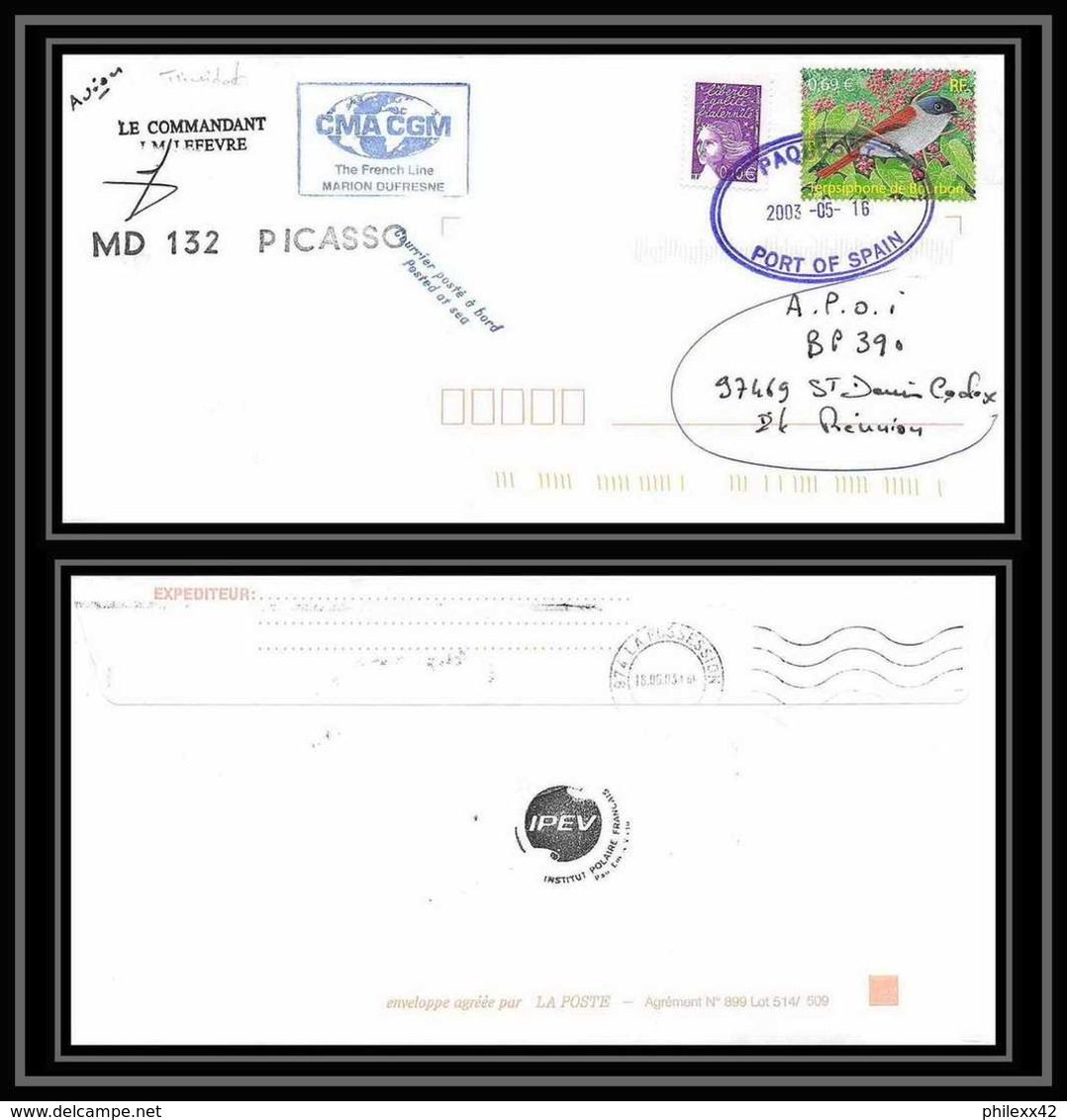 2397 ANTARCTIC Trinidad Lettre Cover Dufresne 2 Espagne Md 132 Picasso 5/5/2003 Signé Signed Lefevre - Storia Postale