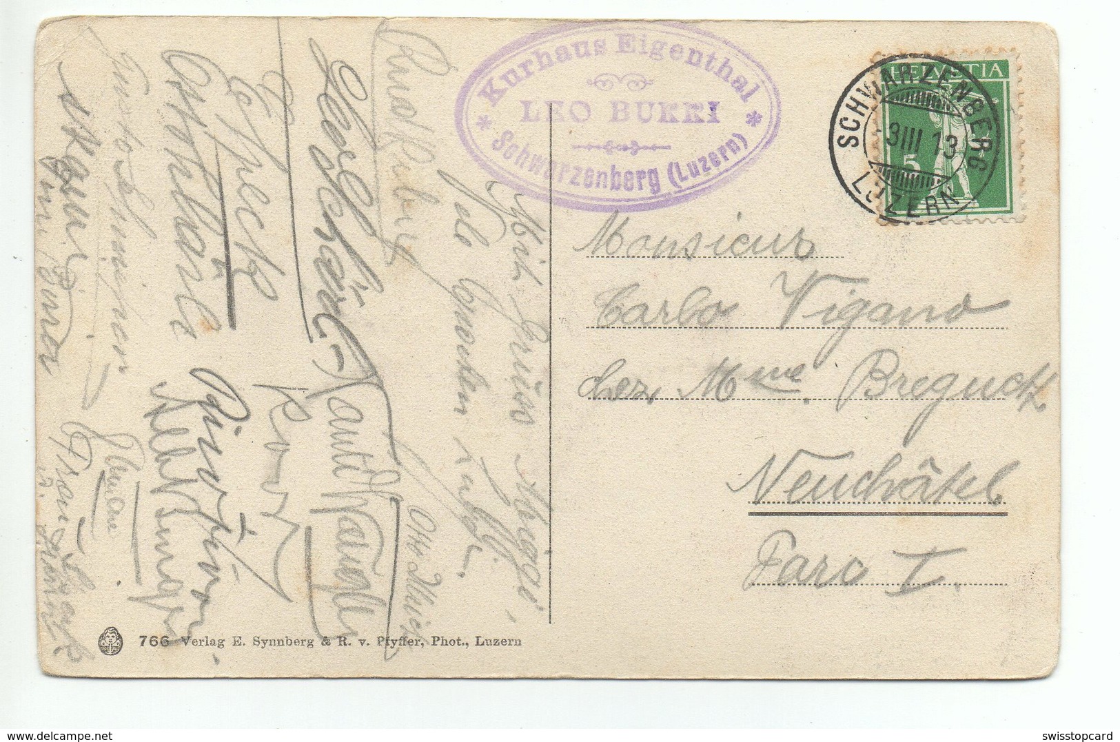 SCHWARZENBERG Kapelle Im Eigenthal Gel. 1913 Stempel Kurhaus Eigenthal - Schwarzenberg