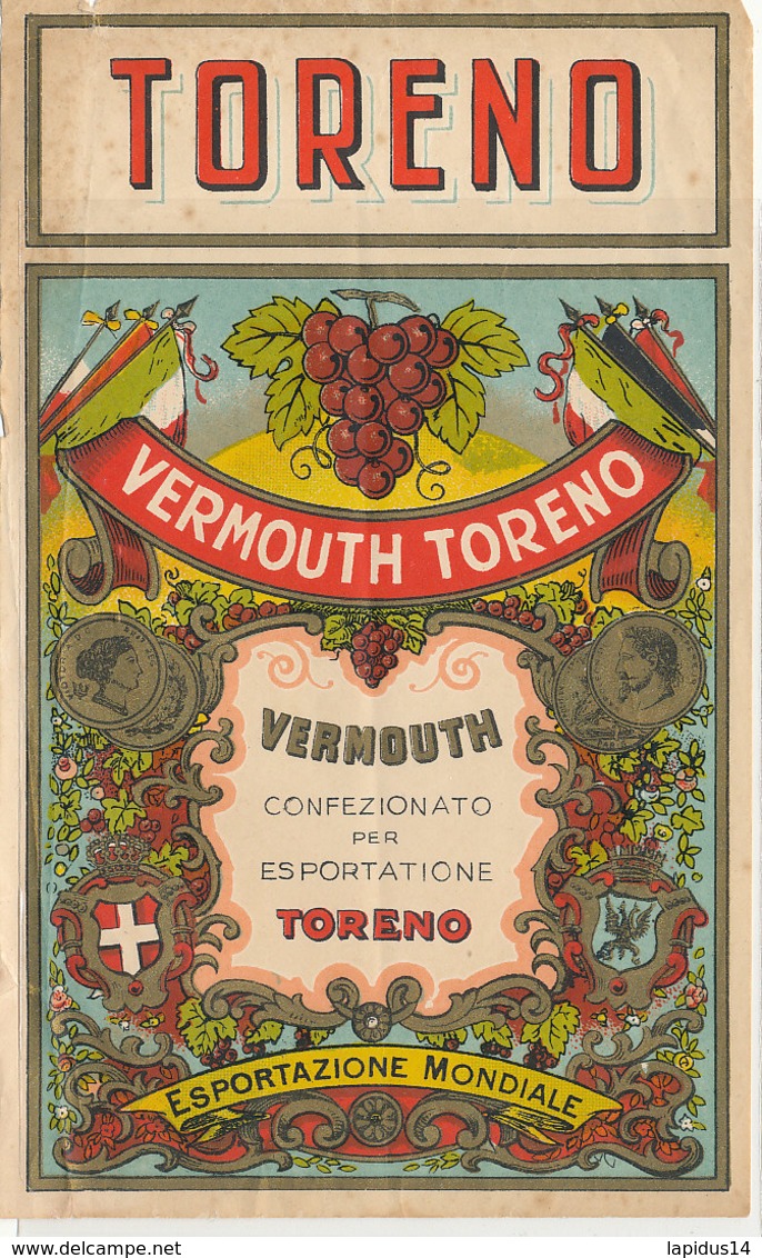 AN 726  / ETIQUETTE    VERMOUTH  TORENO   ESPORTAZIONE MONDIALE - Autres & Non Classés