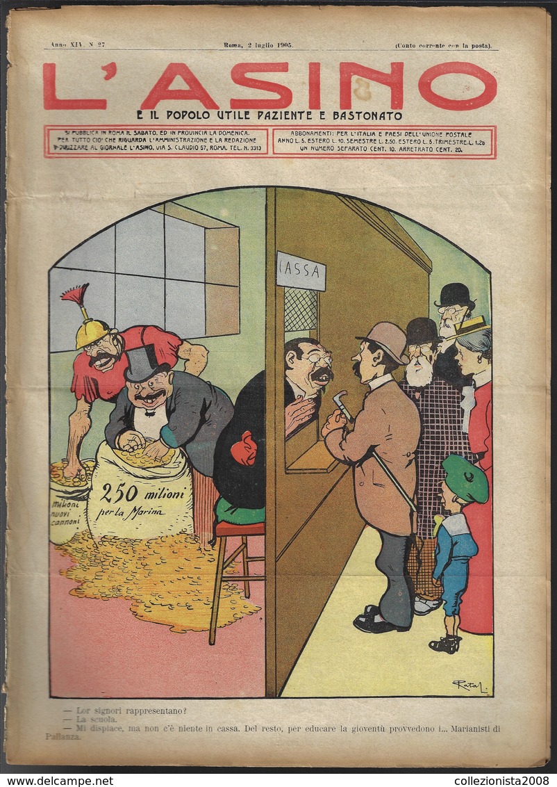 Vecchia Rivista Di Satira "L'ASINO" Del 1905-anno XIV-n.27-pp.8-LEGGI CONDIZIONI-vedi Foto---------------------(6048E) - Autres & Non Classés