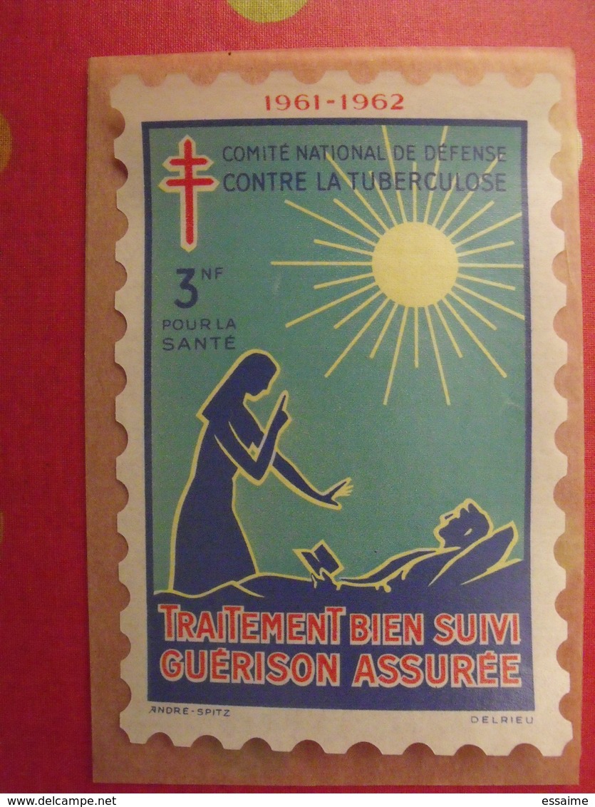 Grand Timbre Affiche Anti-tuberculeux Pour Auto, Vitrine, Voiture 1961-62. 3 Fr.  Tuberculose Antituberculeux - Antituberculeux