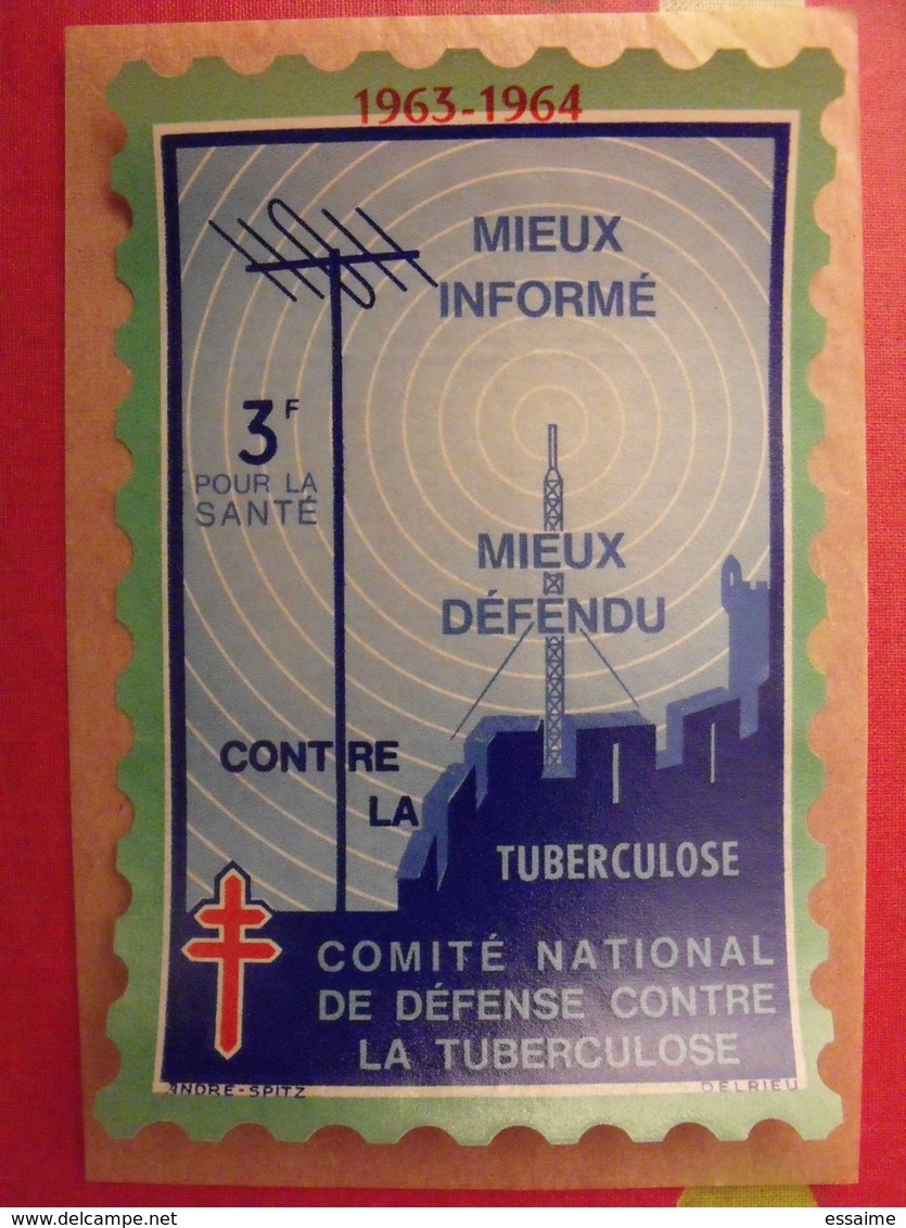 Grand Timbre Affiche Anti-tuberculeux Pour Auto, Vitrine, Voiture 1963-64. 3 Fr.  Tuberculose Antituberculeux - Antituberculeux