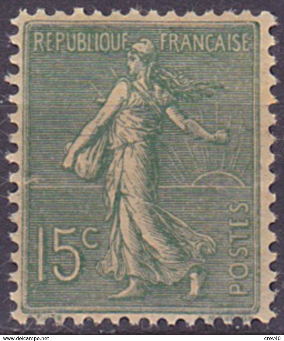 Timbre Neuf ** N° 130(Yvert) France 1903 - Semeuse Lignée 15c Vert-gris - 1903-60 Semeuse A Righe