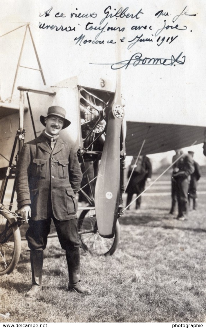 Russie Moscou Aviation Bonnet Et Monoplan Autographe Ancienne Photo 1914 - Aviación